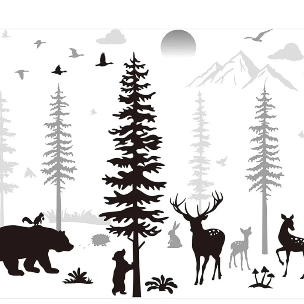 Nursery Wall Decals Forest Deers Wall Stickers Bears Pine Tree Wall Decals (003)